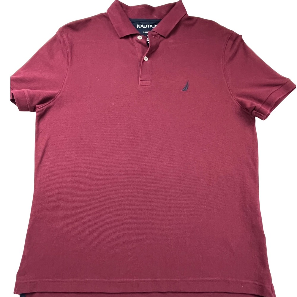 Nautica Mens Classic Fit Cotton Pique Polo Shirt‎ Burgundy Maroon Large